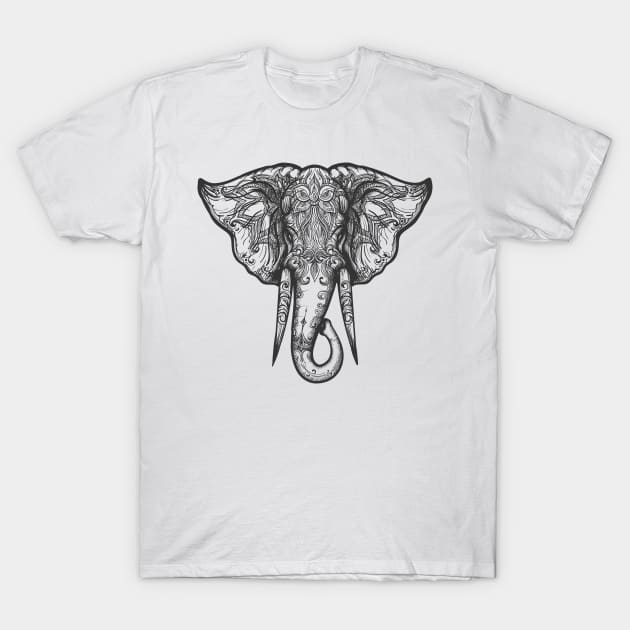 Elephant Head Zentangle Illustration T-Shirt by devaleta